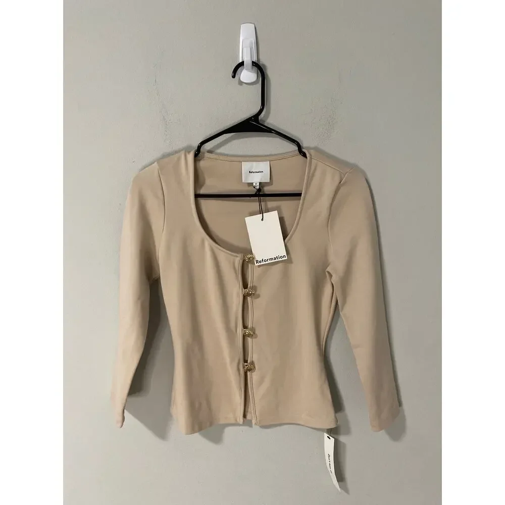New Reformation Owen Knit Top, Fior Di Latte, Size XS